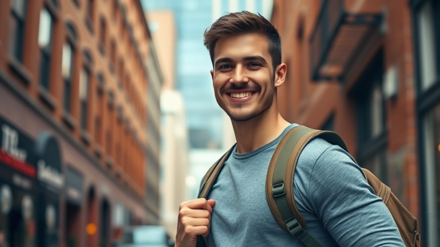 Fit man shares fitness transformation stories in urban setting.