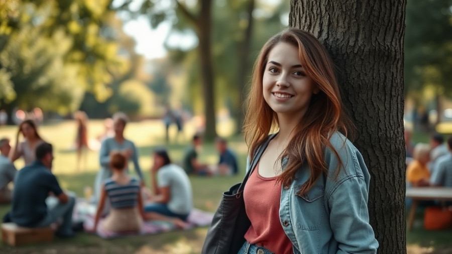 Young woman enjoying Gen Z smartphone-free lifestyle in park setting.