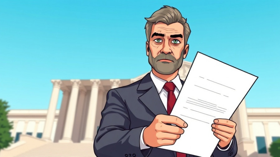 Supreme Court building with man holding document, legal discussion