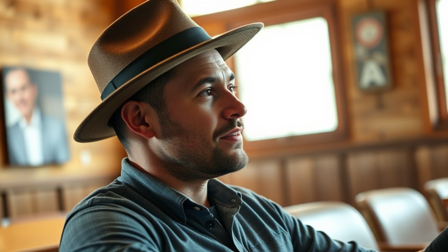 Man engaged in conversation in a cozy wooden room.