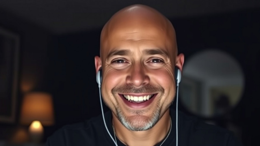 Bald man in video call, reflecting social media authenticity.