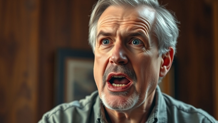 Man with intense expression speaking passionately indoors, channeling rage into strength.