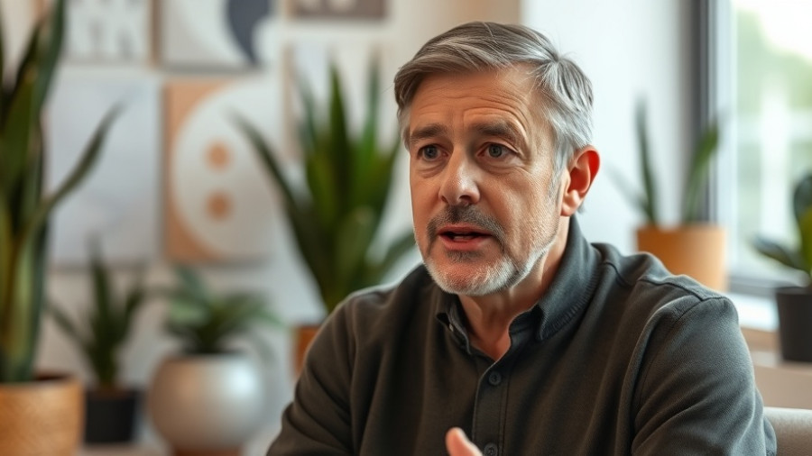 Middle-aged man in an interview discussing LesserEvil snack company success story.