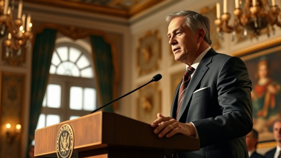 Prominent speaker discusses student-loan forgiveness claims at ornate event.