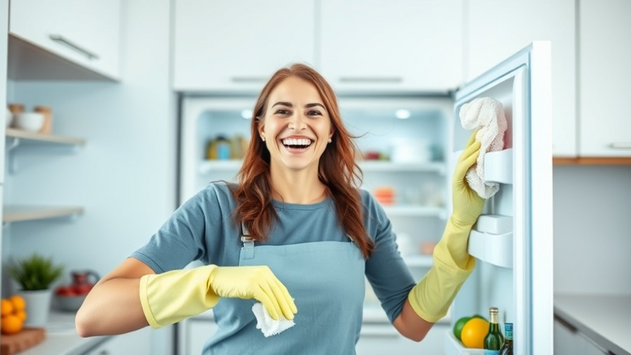 Woman demonstrates her favorite cleaning tool in modern kitchen.