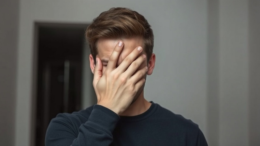 Frustrated young man covering face about coffee and pastries community spending.