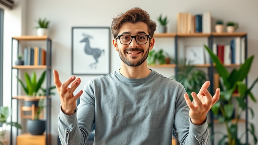 Young man explaining customer personas in business in a home office.