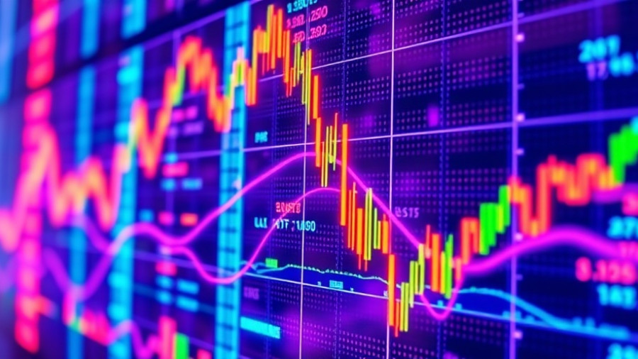 Futuristic stock market graph image with colorful data display.