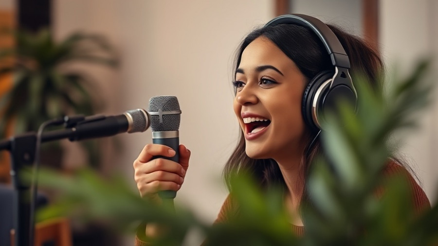 Woman expressing entrepreneurial passion on a podcast.