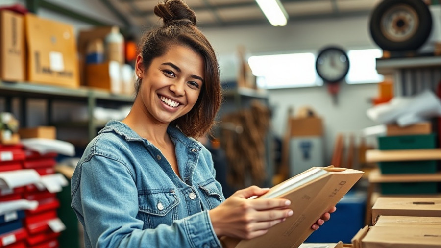 Young woman organizing packages in a garage, representing side hustle income.