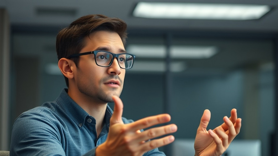 Young man explaining courses you need to become a manager in an office setting.