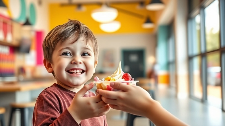 Child enjoying frozen yogurt inside a modern revamped shop.