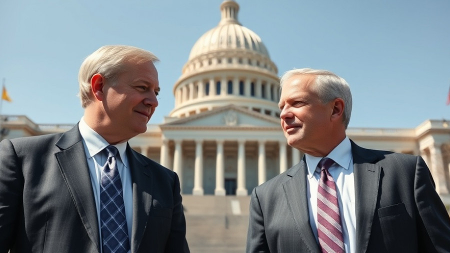 Two men discussing political change in Washington in front of Capitol.