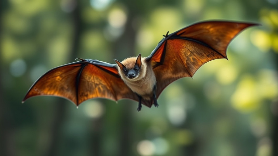 Flying bat in forest, inspiration for drones.