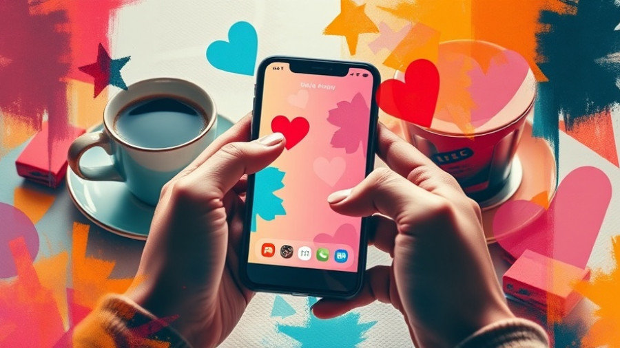 Colorful collage illustrating online dating tips with smartphone and icons.