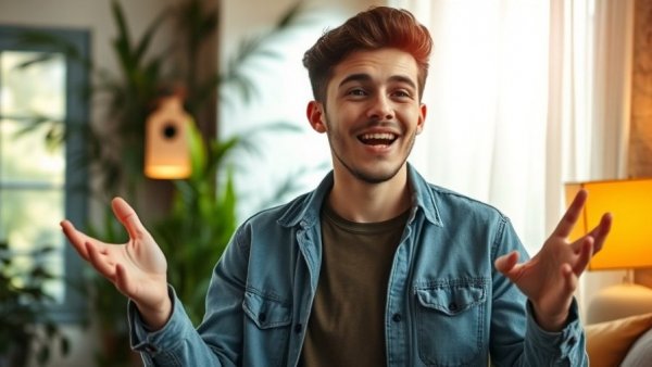 Young man illustrates website security with SSL in cozy environment.