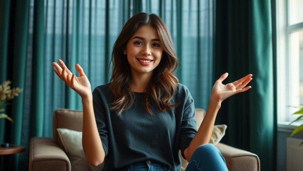 Confident young woman talking, unlocking her productivity potential.