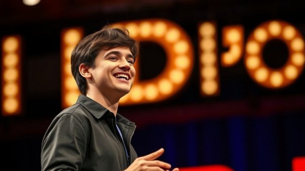 Enthusiastic speaker on stage recapture the joy of the early internet.