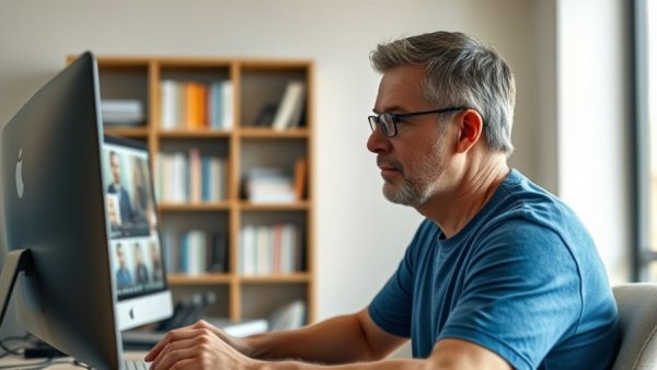 Middle-aged man engaging in online meeting for Local SEO training insights.
