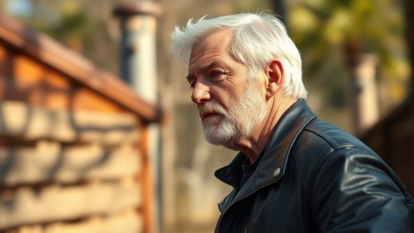 Contemplative man outdoors in leather jacket, US-China AI competition theme.