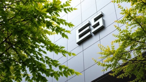 Corporate building facade with logo reflecting core values in strategy execution.