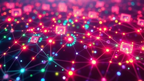 Futuristic network depicting AI marketing strategies with glowing connections.