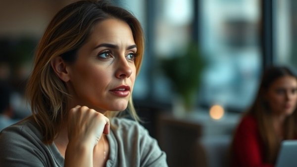 Expressive woman discussing letting go of control in leadership.