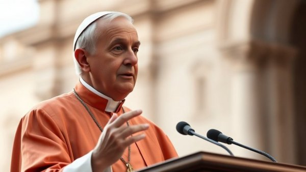 Pope Leo XIV AI morality discussion in serene, contemplative pose.