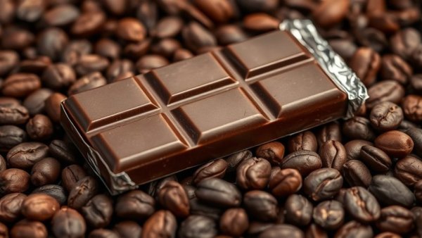 Memory Boost with Flavanols: Unwrapped chocolate on cacao bean background.
