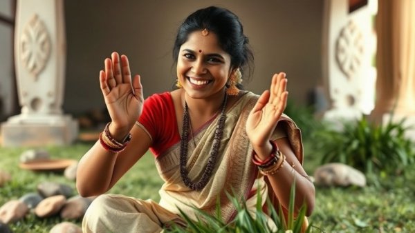 The Colorful Charm of Mumbai: Indian woman in cultural ritual indoors.