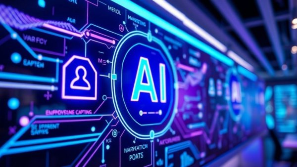 AI interface with marketing symbols for CMOs