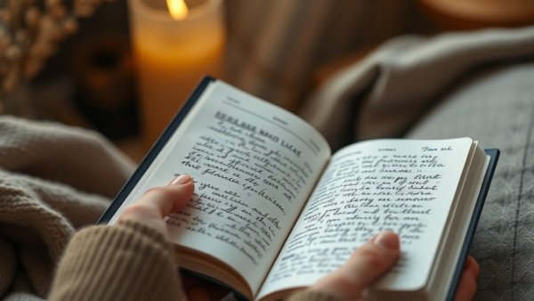 Gentle reminder to embrace connection: hands holding an open diary, soft lighting.