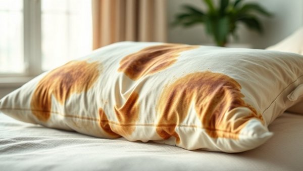 How to Clean Your Pillows: heavily stained pillow waiting to be cleaned.