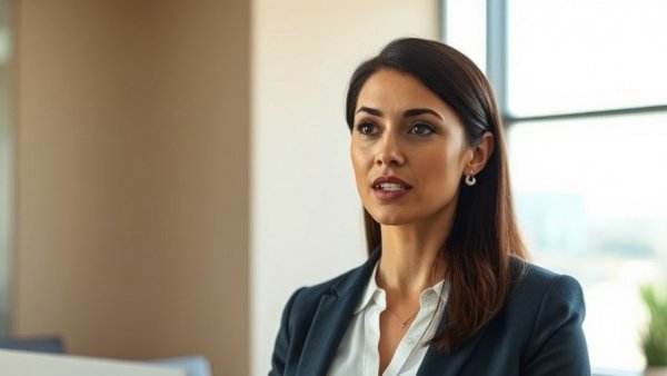 Professional woman discusses biohacking industry growth in modern office.