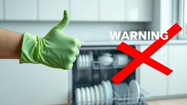 Person criticizes ineffective dishwasher cleaning hacks in a bright kitchen.