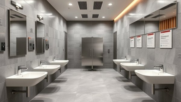 Modern public restroom interior with sleek design and clear access.