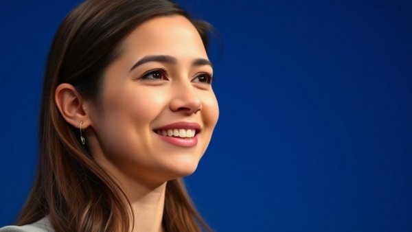 Confident young woman on stage, related to effective workplace communication through emails.