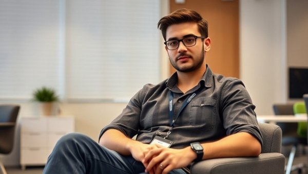 Confident man in office, linking 'Saying Please and Thank You to AI'.