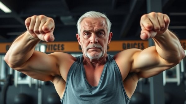 Older man doing a V-sit exercise in a gym for a 15-minute core workout.