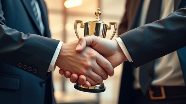 ISSA Achievement Awards 2025 ceremony with handshake and trophy.