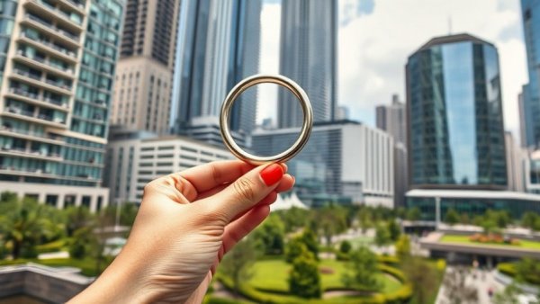 Hand holding sculpture in city park, modern architecture backdrop, Udemy Cyber Week.