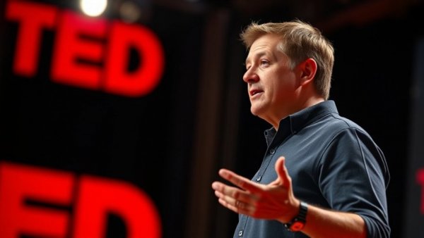 Confident speaker at TED Talk, discussing adolescent brain science.
