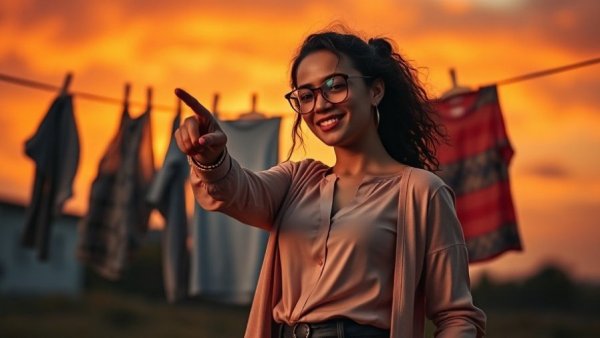 Laundry Tips You Need to Know: Woman and clothesline at sunset.