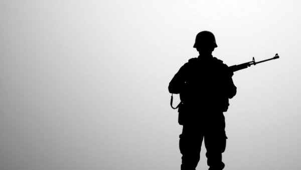 Iconic military silhouette, traditional stance, black and white.