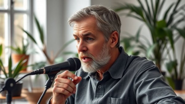 Middle-aged man speaking into a microphone indoors, Choosing the Right Exercise For Your Body.