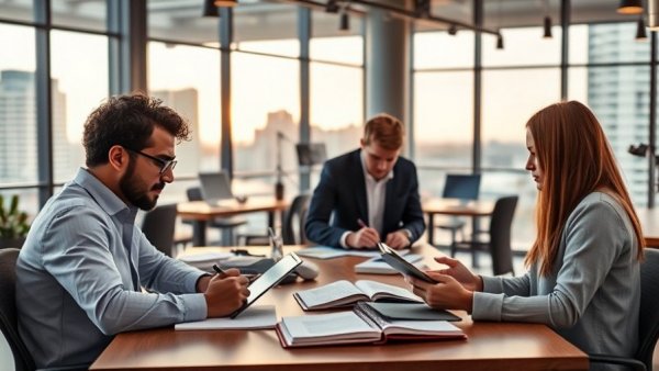 Writers using AI tools in a modern workspace.