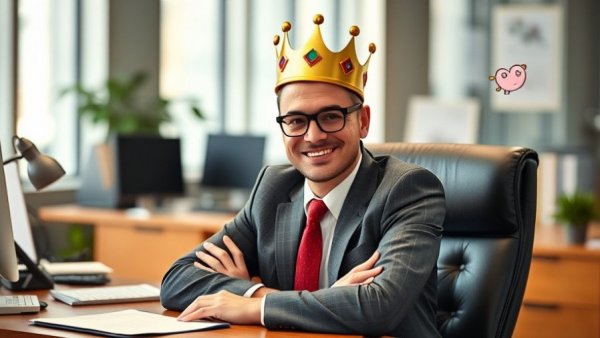 Confident person in office with digital crown asking: 'Is AI Praise Real?'