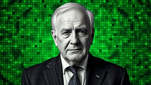 Black and white portrait with digital background in vivid colors.