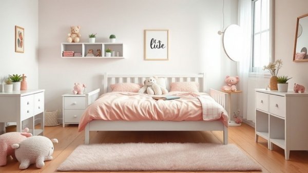 Clean children's room after transformation with tidy decor.