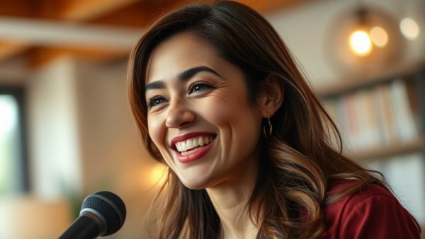 Woman discussing teacher training for boutique fitness studio owners indoors.